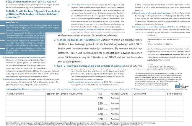 Radentscheid Unterschriftenliste